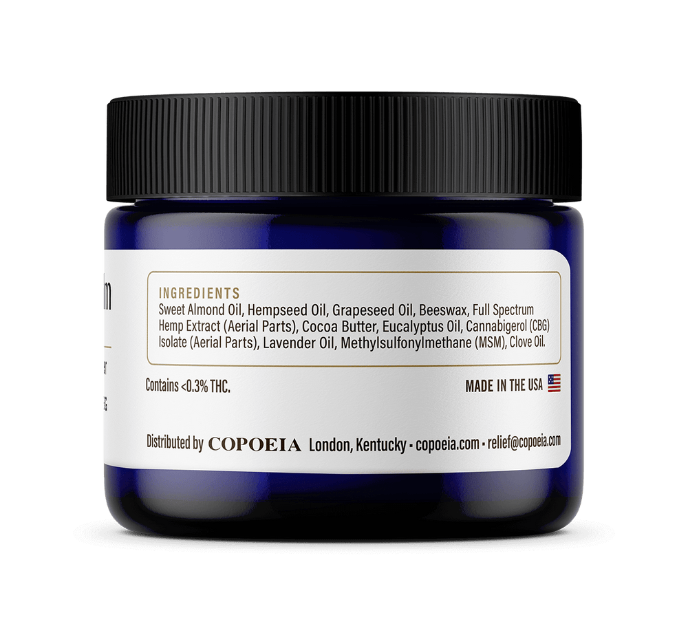 ingredients used in Comfort Balm Topical Salve infused with CBD and eucalyptus
