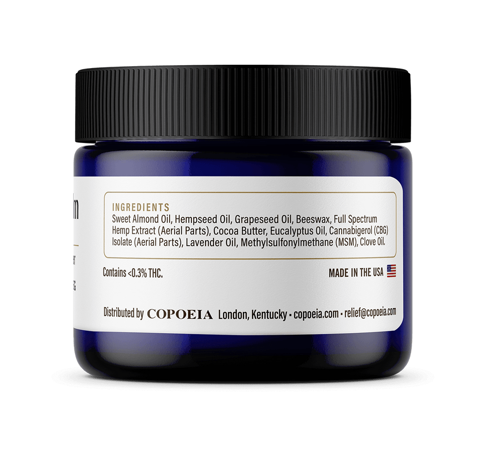 
                  
                    ingredients used in Comfort Balm Topical Salve infused with CBD and eucalyptus
                  
                